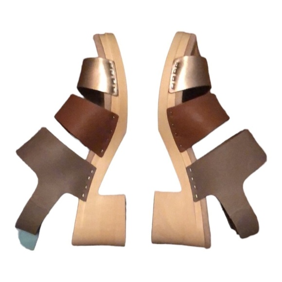 TOMS Phoebe Block Heel Wood Clog Sandal Olive Brown Gold Womens Size 10 NWT - Picture 8 of 10